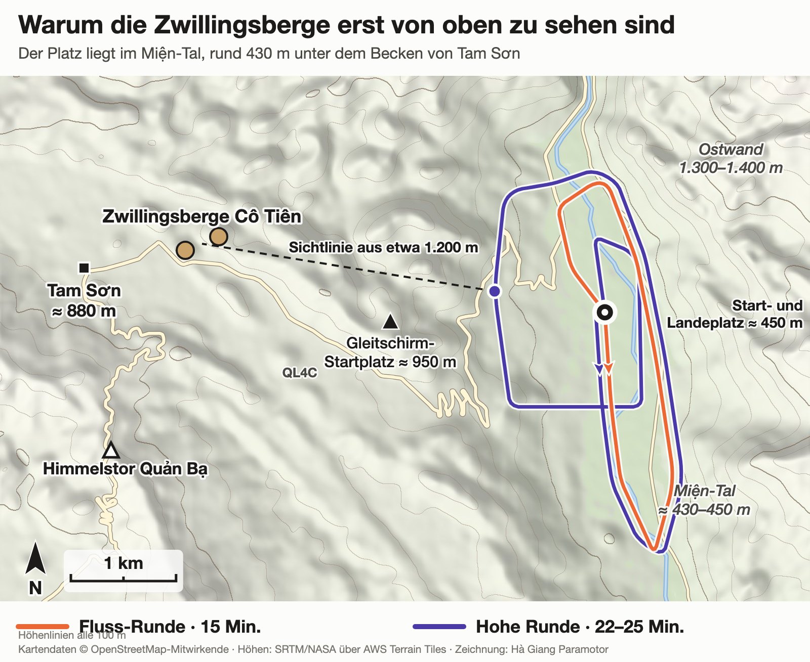 Übersichtskarte mit Miện-Tal, Tam Sơn und den Zwillingsbergen
